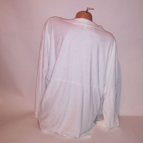 Victoria Secret PINK Sweater XL Terry Cloth Logo White Solid Long Sleeve V Neck - Picture 6 of 9